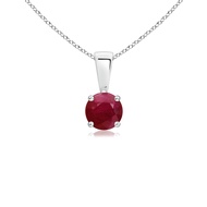 Natural Ruby Classic Round Solitaire Pendant Necklace in 14k Solid Gold for Women with 18" Chain | J