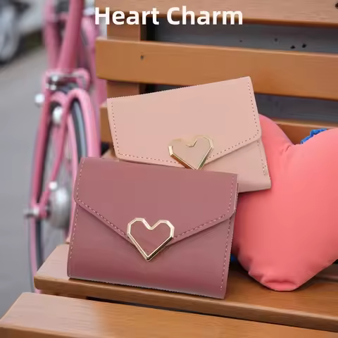 Korean version women wallet short heart-shaped three fold women's wallet multi card slot card bag ze