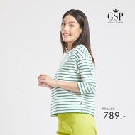 เสื้อยืด เสื้อยืดผู้หญิง GSP Blouse เสื้อยืดแขนยาวลายริ้วสีเหลือง Lucky Stripes (P9XAGR)