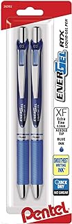 Pentel EnerGel RTX Retractable Liquid Gel Pen, 0.3 mm Needle Tip, Blue Ink, Pack of 2