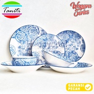 TANITI 1set Ceramic Dinnerware Plates and Bowls with Victorian Blue Series Asthetic Motif Ceramic Pl