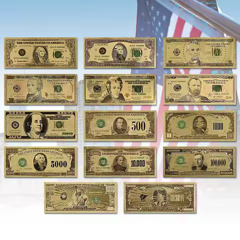 14PCS/Set US Dollar Colored / Gold / Silver Banknotes Set in Envelope Collectible USD Banknotes Gift