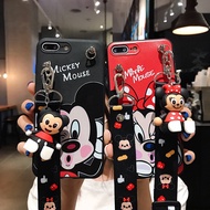 Huawei Y5 2018 Y5 Prime 2018 Y5 Lite 2018 Y5P Y6P Y6 2018 Y6 Prime 2018 Y6 2019 Y6 Pro 2019 Y6S Cartoon Mickey Minnie Phone Case Soft Back Cover With Doll Bracket Neck Rope