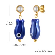 Vnox Ocean Wind Pearl Ceramic Conch fish Seahorse Drop Earrings for WomenStainless Steel Drop Earrin