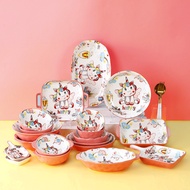Ceramic Tableware Bowl Plate Set Cartoon Bowl Ceramic Happy New Year Ceramic Rice Bowl Cute Girl Hea