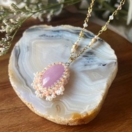 紫鋰輝 玻璃米珠x天然石 串珠吊墜 配寶石鏈