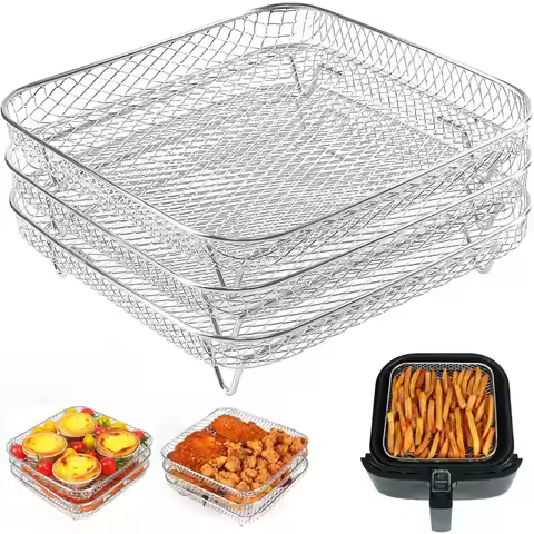 3 Pack Air Fryer Racks, 8 Inch Square Air Fryer Racks, Stackable Stainless Steel Dehydrator Racks, S