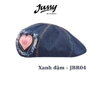 Mũ Nồi Jean Denim Chữ C JBR17 Jussy Official Kiểu Mũ Beret Nữ Chất Vải Jean Form Mềm Có Dây Rút