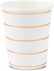 Daydream Society Frenchie Metallic Striped - 9-oz Paper Cups - Party Cups with Rose Gold Foil Stripe