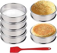 HLMOptimo English Muffin Rings, Stainless Steel Crumpet Rings, 6 Pcs Nonstick Metal Round Ring Molds