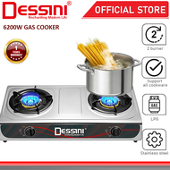 DESSINI ITALY Auto Ignition Gas Cooker Propane LPG Hob 2 Burner Cooktop Tabletop Stainless Steel Sto