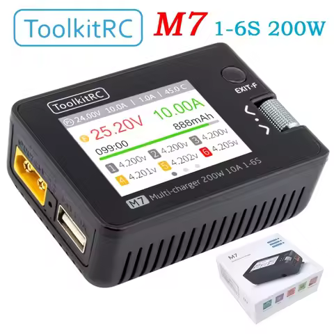 ToolkitRC M7 200W 10A DC Balance 1-6S Lipo Battery Charger With Voltage Servo Checker ESC Tester Rec