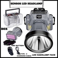 Rechargeable Led Headlamp  4 Gears Flashlight Type c USB Charging Lampu Kepala Red/Blue/White Haedli