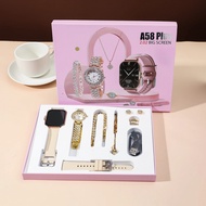 New A58 Plus smartwatch women's jewelry set with diamond inlay 8-in-1 Bluetooth sports watch.