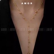 【 Titanium steel does not fade 】 Necklace Y-shaped tassel female round bead ball best friend gift