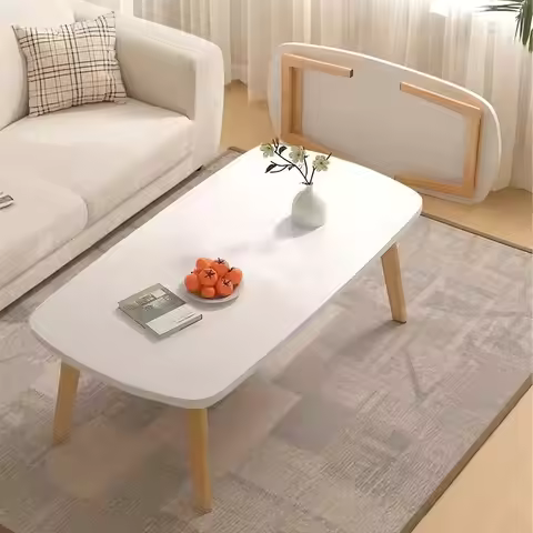 Wooden Folding Coffee Table Foldable Laptop Table Low Study Floor Desk for Living Room Bedroom Home 