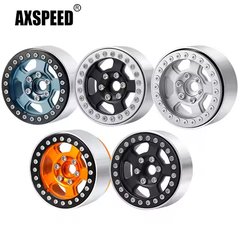AXSPEED 4Pcs Aluminum Alloy Beadlock 1.9 inch Wheel Rims Hubs for Axial SCX10 D90 TRX-4 1/10 RC Craw