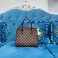 Louis Vuitton #LV 咖啡方格子金釦三層ㄇ拉手提方形豆腐包Triana N51155