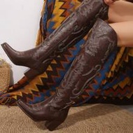 Autumn/Winter Women's Cowboy Riding Western Style Knee High Boots With Pointed Toe, High Heels, Thic