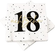 20 Napkins for 18th Birthday 33 x 33 cm White Black Gold