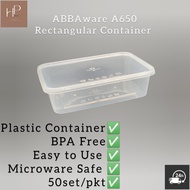 (Ready Stock) Disposable microwave rectangular food container ABBA A650 50PCS A650/650mL
