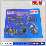RKM 415 SPROCKET SET EX5  CHAIN LANTAI 415-120L  415 FRONT SPROCKET 14T  415 REAR SPROCKET 28T