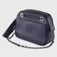 TORY BURCH 流蘇皮革鍊帶肩斜包-深藍