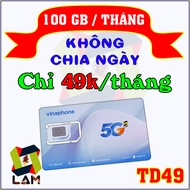 FREESHIP - CHƯA KÍCH HOẠT. Sim 4G 5G Vinaphone TD49 (100GB/Tháng). Gia Hạn Cực Rẻ chỉ 49k/Tháng (Có