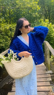 超粗針織毛衣開襟外套 寬鬆開襟外套 手工針織外套