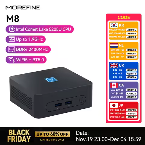 MOREFINE M8 Mini PC Intel 5205U up to 1.9GHz Windows 11 pro 16G RAM 512G SSD 4K@60 WiFi 5/BT 5.1 Lap