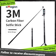 aMagisn 3m Carbon Brazing Invisible Selfie Stick Insta360/DJI/GoPro Extension Stick Accessory