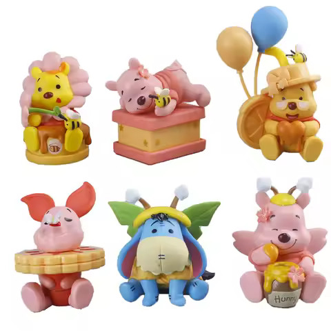 6 Pcs/Set Cute Winnie The Pooh Pooh Bear Piglet Eeyore Honey Bee Collection Anime Pvc Model Desktop 
