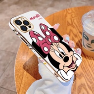 For iPhone 11 12 Pro Max 11Pro 12 Mini Luxury Plating TPU Softcase Cartoon Minnie Pattern Cover Shockproof Casing