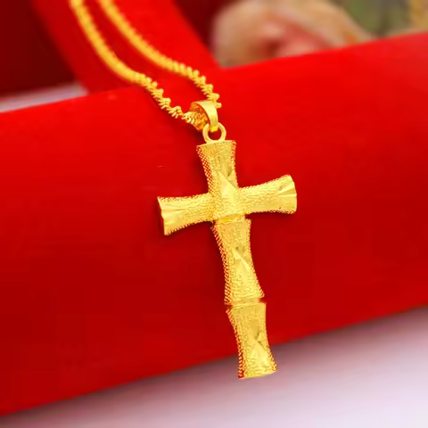 Luxury 24K 9999 Pure Gold real gold Cross Pendant Necklace Women Necklace