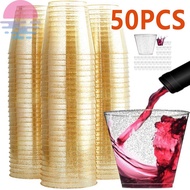50Pcs Dessert Cups 9Oz Plastic Drinking Cups Reusable Gold Glitter Wine Water Cups SHOPCYC5075