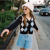 EMMA TOP - checkered argyle cardigan