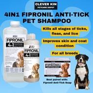 Clever Kin 4in1 Fipronil Pet Shampoo by Prolific Tails, Kills Ticks Fleas and Lice | for Dogs & Cats
