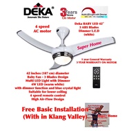 Deka BABY LED (WH) 42 inch 3 Blades Baby Fan Remote Control Ceiling Fan with Multi LED Light Dimmer - (white) - 4 speed + Free Basic Installation with in Klang Valley