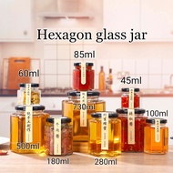 六棱玻璃瓶子密封罐食品级Hexagon Glass Container Jar/Bekas Kaca Hexagon/Bottle Air Tight Storage Container Door Gift