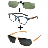 3Pcs!!! Comfortable Wood Squared Reading Glasses for Men Women + Sunglasses Pilot and Sunglasses Cli