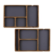 PU Leather Organizer Tray 4-Compartment Wooden Nightstand Storage Tray for PhoneJewelry Desk Dresser