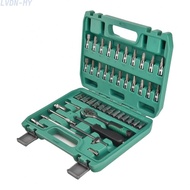 LVDN~46Pcs Socket Set Rubber Grip Handle Blow-molded Toolbox Wear Resistant Metal