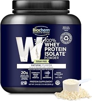 Biochem 100% Whey Isolate Protein - Sugar Free - Natural Flavor - 24.6 oz - Pre & Post Workout - Mea
