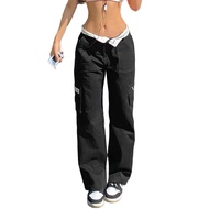 Women Cargo Pants Straight Low Waist Baggy Pants Wide Leg Multi Pockets Work Trousers Comfy Streetwe