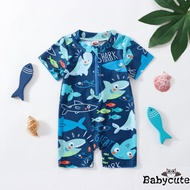 [Malaysia stock] BBY-Kids Boys Summer Swimsuit Casual Shark Printed Short Sleeve Zipper Jumpsuit Swi