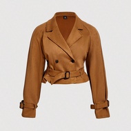 Plus Size Women Casual Suede Lapel Long Sleeve Trench Coat, Autumn,Business Casual Woman,Country Con