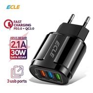 TERBARU!!! ECLE ADAPTOR CHARGER FAST CHARGING 3 USB PORT QUICK CHARGE