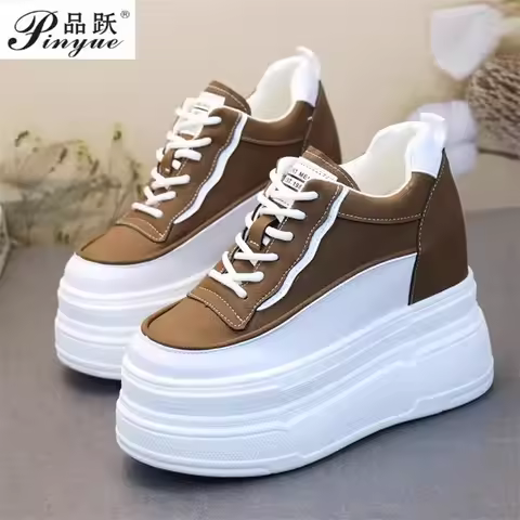 8cm 10cm 12cm Fashion Tide Platform Sneakers Women Spring Round Toe Lace-up Comfort Thick Bottom Spo