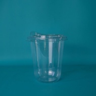 Plain Plastic Cup with Lid - 12/s 14 oz Flat Plain PET -