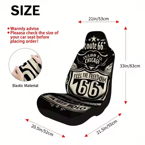 2pcs Route 66 Freedom Banner Car Seat Covers Set - Vintage Americana Design With Route 66 & Letterin
